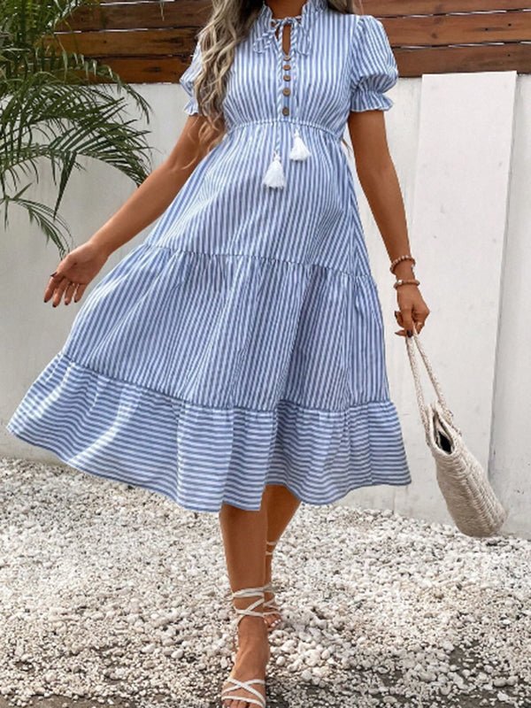 blue maternity midi dress Momyknows Fashion Striped Lace Up Tassel Dress, Blue / S MS. TUTU V NECK Premium stretch jersey and BOGOrep Step 1. Choose color *:Magenta