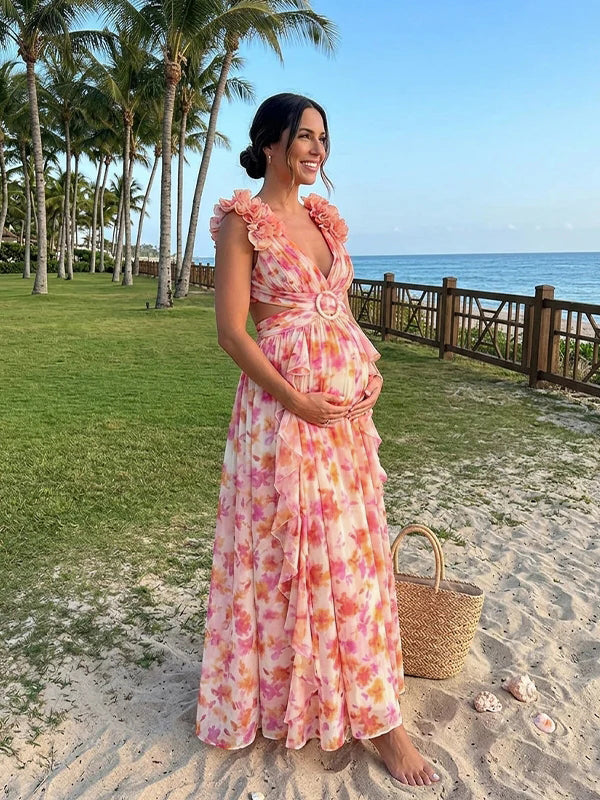 pink floral maternity maxi dress Tiffany Rose Francesca Maxi Maternity Dress Petal Pink Floral