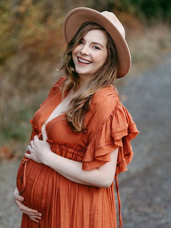 Momyknows Fall Rust Red Rustic Orange Boho Maternity Photoshoot Maxi Dress