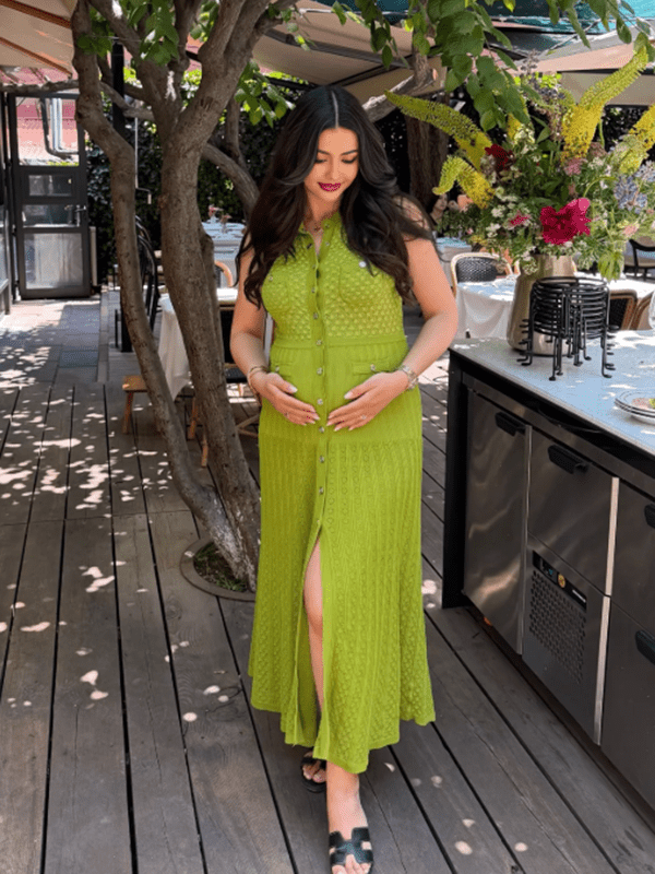 green maternity maxi dress Momyknows Elegant Crochet Side Slit Single Breasted Color:Peony pink The latest must have MEDIUM (38) All I Can See