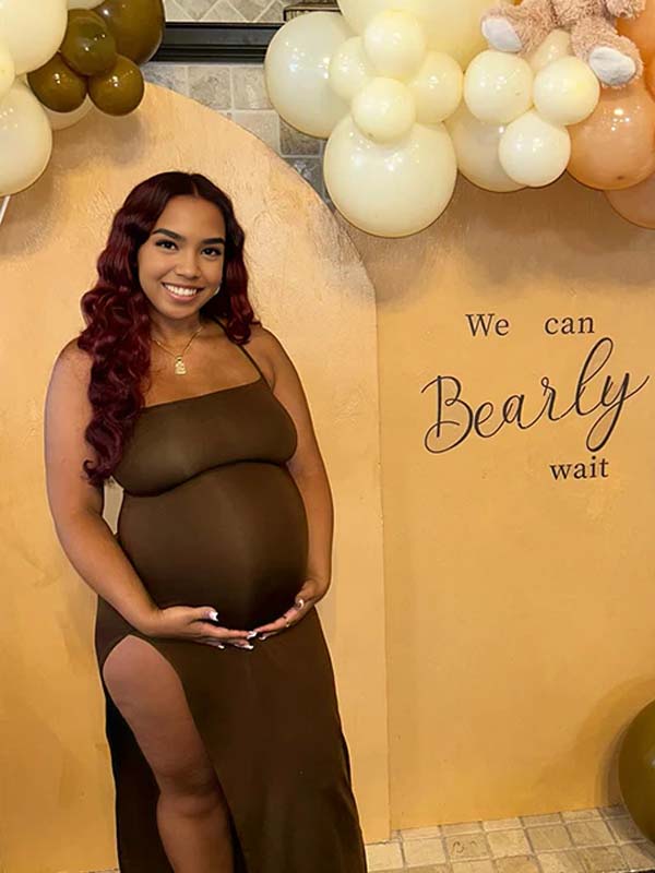 Momyknows Coffee Halter Neck Side Slit Plus Size Maternity Baby Shower Maxi Dress