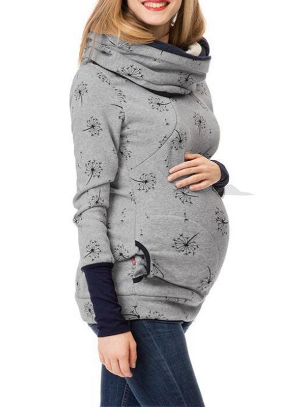Momyknows Nursing Sweatshirt Dandelion Pockets turtleneck Pregnant Maternity Top