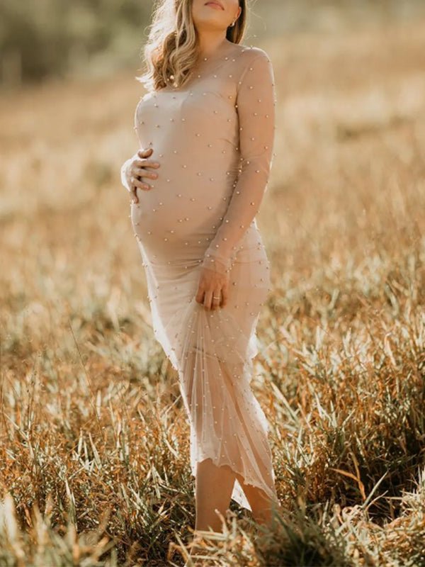 sheer maternity dress White Lace See-through Short Sleeves Photoshoot This ethereal maternity photoshoot dress is designed to make you feel effortlessly beautiful Fesfesfes Pregnants Women Semi Sheer