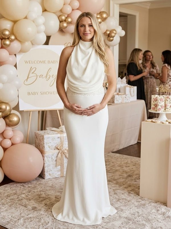 white sequin maternity dress Tiffany Rose Mia Maternity Wedding Gown in Ivory