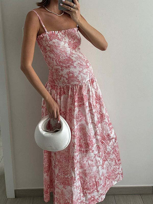 Momyknows Pink  Printed High Waist Tube Top Smocked  Floral  Maternity Maxi Dress