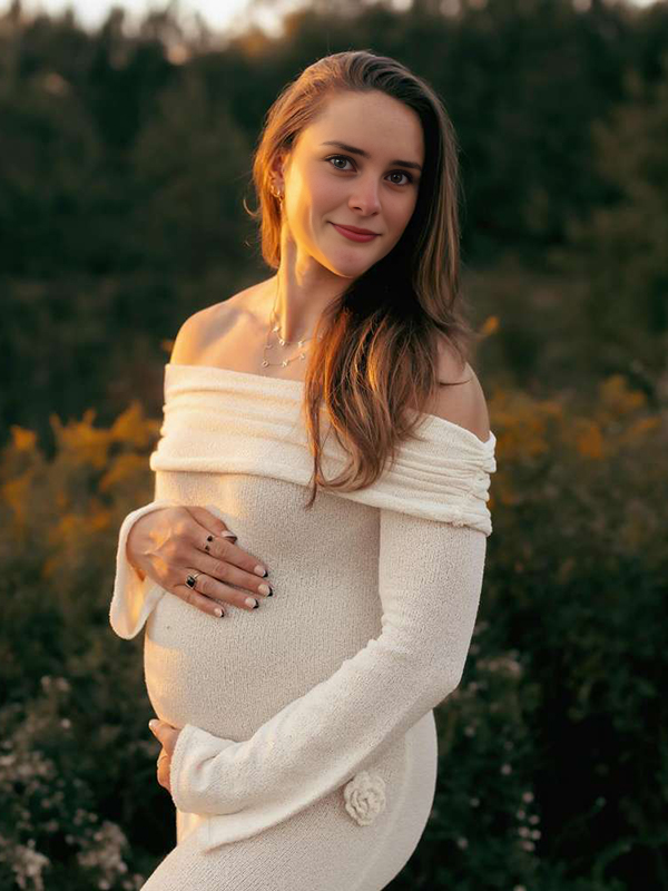Momyknows White Off Shoulder 3D Flowers Knitting Sweater Photoshoot Maternity Maxi Dress White / XL Momyknows White Off Shoulder 3D Flowers Knitting Sweater Photoshoot Maternity Maxi Dress White / XL