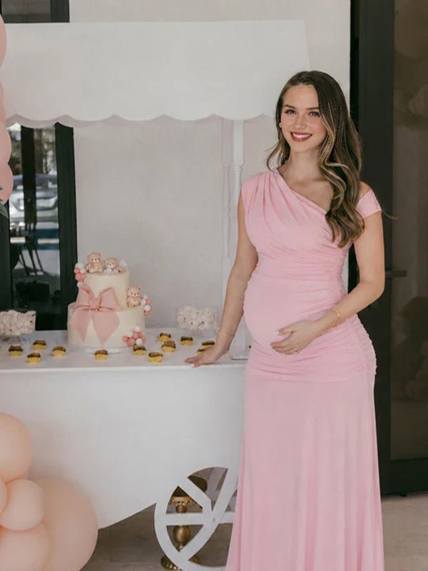 pink and gray maternity dress Sahara Maternity Dress in Mulberry, Mulberry / M, High Waist Seam, Flared Bottom, Midi Length, Invisible Zipper Closure, Soft and Comfortable for