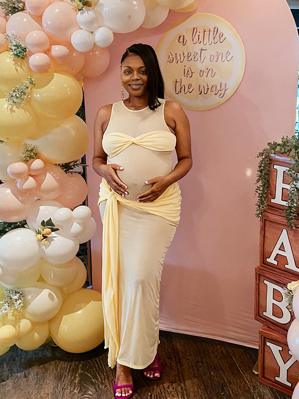 Momyknows Yellow Sheer Ribbon Grenadine Mermaid Maternity Baby Shower Maxi Dress