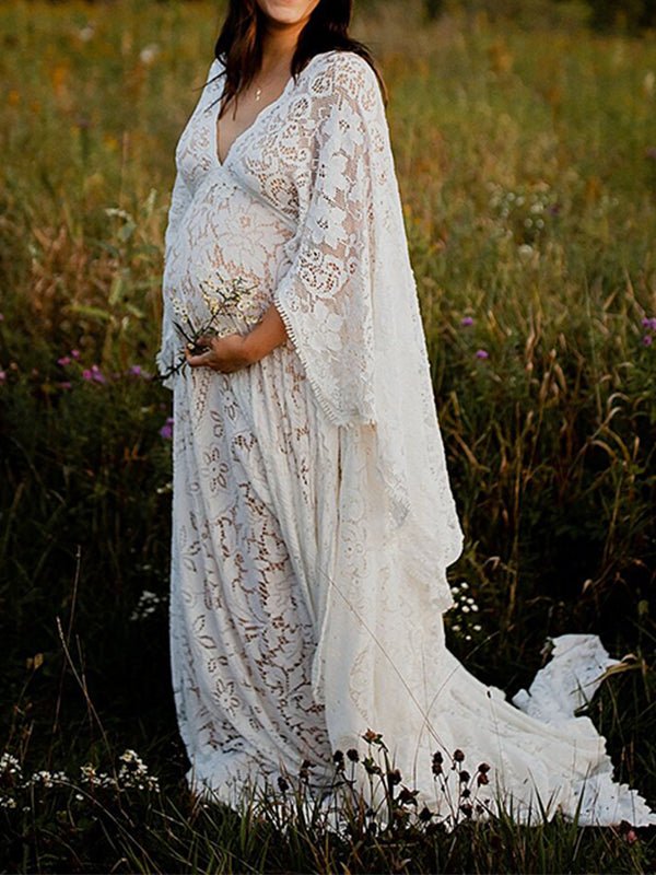 white long sleeve maternity dress Vintage Ivory Lace Dress: Square Neckline, Sleeves whatever stage of pregnancy youre at Tiffany Rose Verona Maternity Wedding