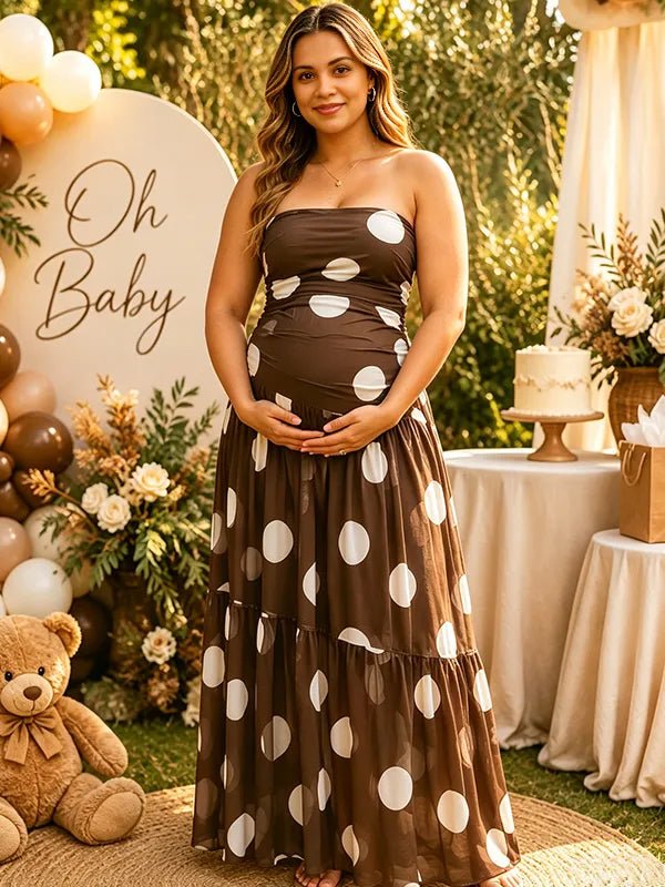 Momyknows Brown Open Back Off Shoulder Tulle Tutu Ombre Maternity Baby Shower Maxi Dress