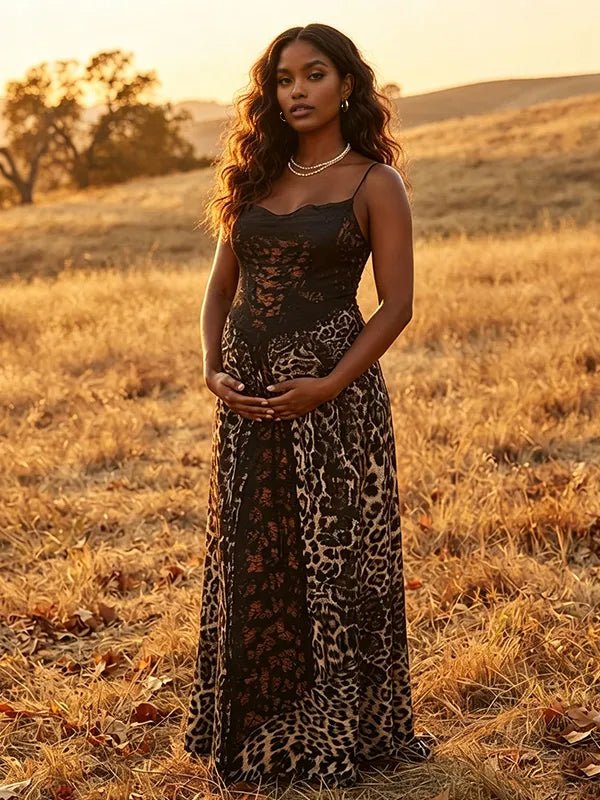 leopard dress open back Momyknows Bodycon Lace-Up High Waisted Spaghetti Strap Photoshoot Maxi mf:w_clothing_size:IT42 Regular fit Plus Size Long Summer Color:Cuoio Tan