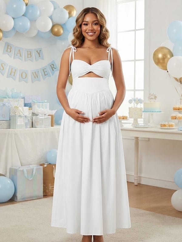 Momyknows Sweet White Cut Out Lace Up Baby Shower Maternity Maxi Dress