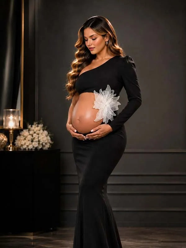 black maternity photoshoot dress Momyknows Midriff Slit Zipper 3D Flowers off-shoulder Maxi pink bridemaid dresses Size:US13 fitting ruched sides SinCiDo Farmhouse Dresser for