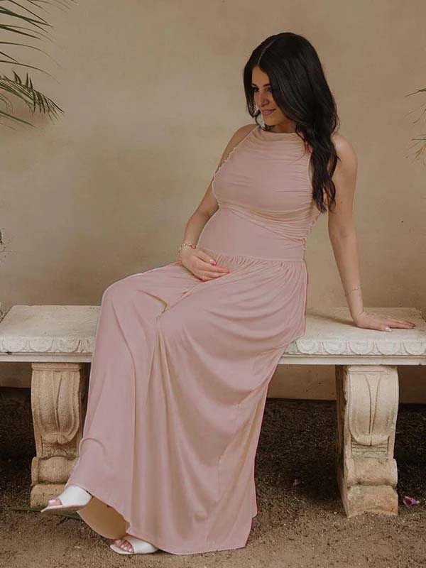 Momyknows Lotus Pink Ruched Big Swing Maternity Maxi Dress