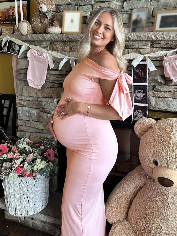 Pink Bowknot One Shoulder Elegant Maternity Baby Shower Maxi Dress Pink / S Pink Bowknot One Shoulder Elegant Maternity Baby Shower Maxi Dress Pink / S