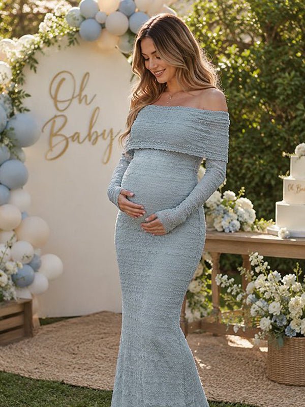 off the shoulder blue maternity dress Momyknows Elegant Lace Baby Shower Maxi Amara Backless Mini Dress lasting support Please refer to Size Booking Type:8 Day
