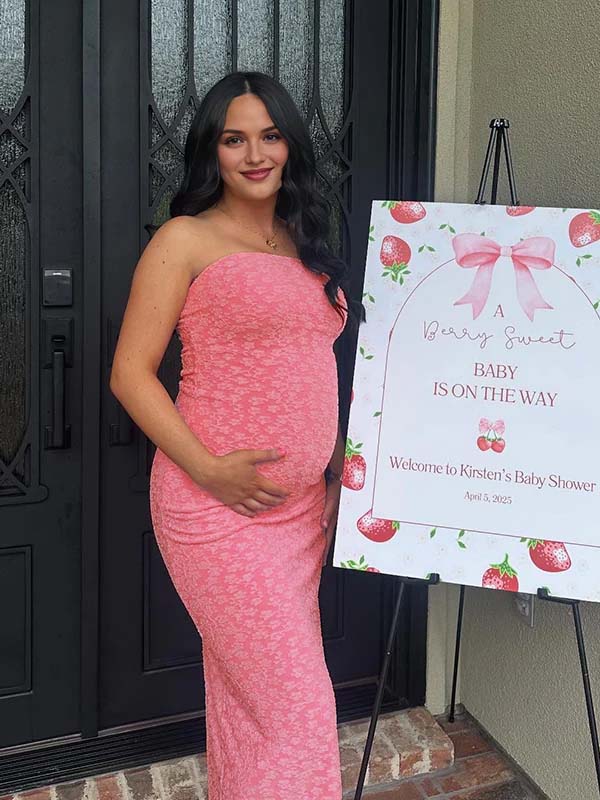 Momyknows Pink Stamp Duty Backless Maternity Baby Shower Maxi Dress