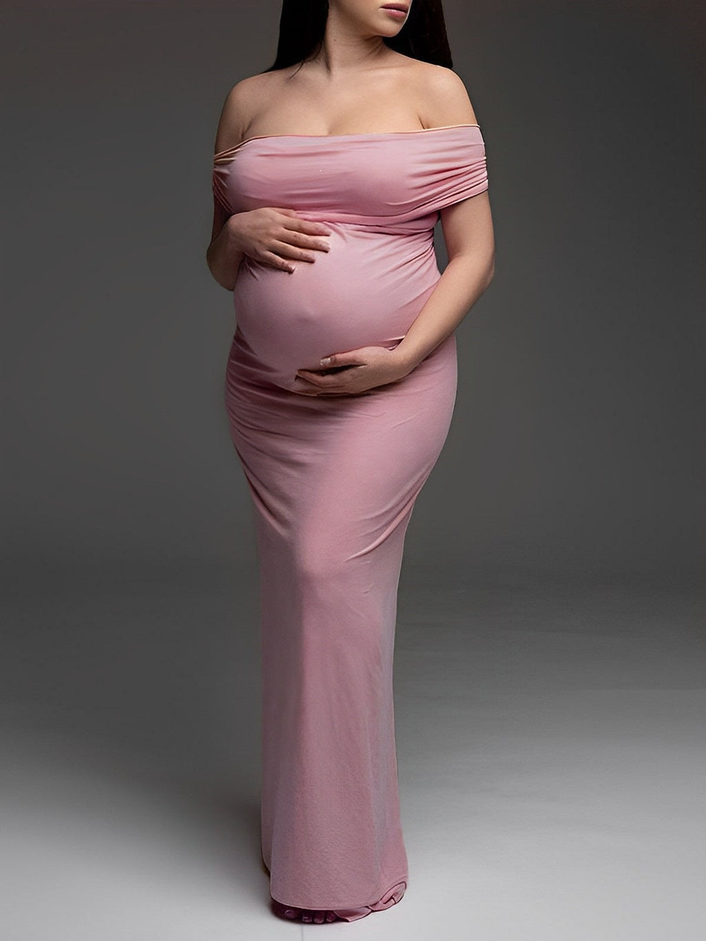 strapless open back dress Magenta Mesh Ruched Maternity Side Slit Midi Dress – PinkBlush main image 0
