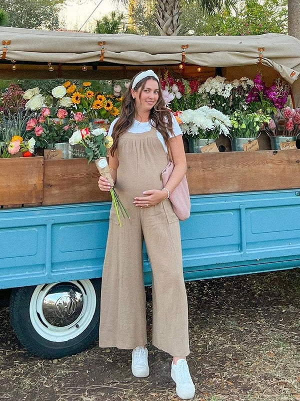 Momyknows lace-up Pockets Wide Leg Pants Daily Going out Maternity Jumpsuit