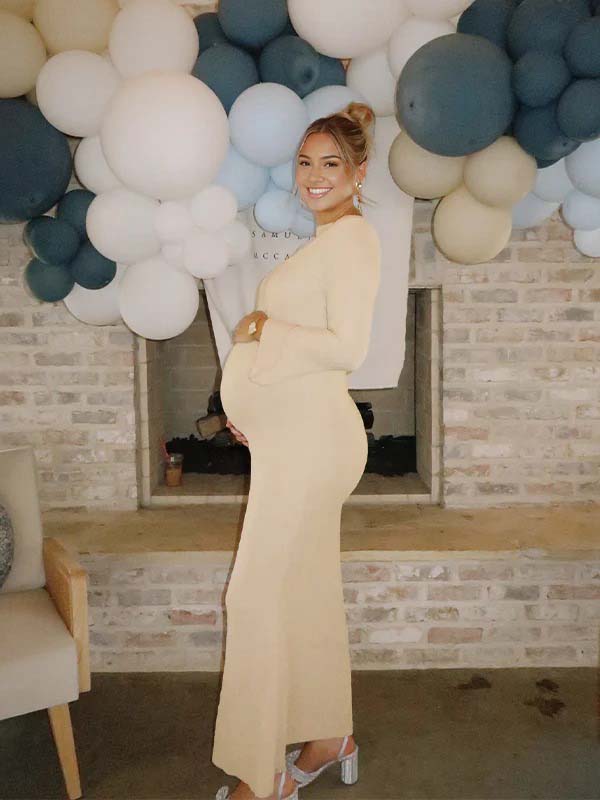 Momyknows Pleated Flare Sleeve Mermaid Baby Shower Maternity Maxi Dress