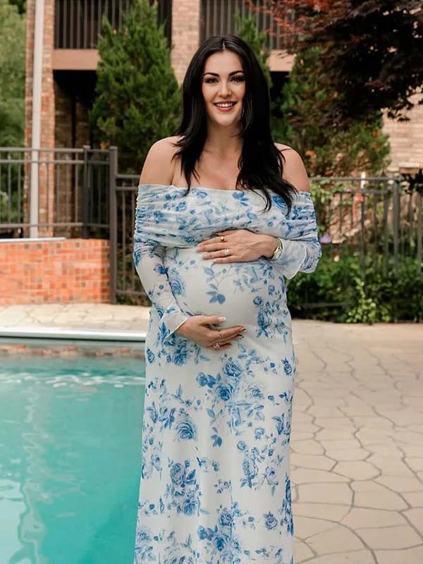 spring maternity dress Momyknows Off Shoulder Stamp Duty Maternity Baby Shower Maxi Dress