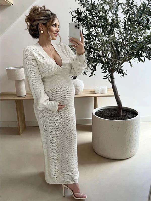 white christmas dresses Crochet Hollow-Out Long Dress main image 1