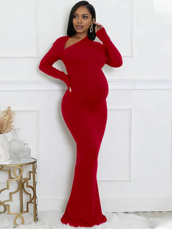 maternity dress long sleeve photoshoot Kate Long Sleeve Satin Custom Maternity Photoshoot Gowns, XXL / Custom size(please contact us)