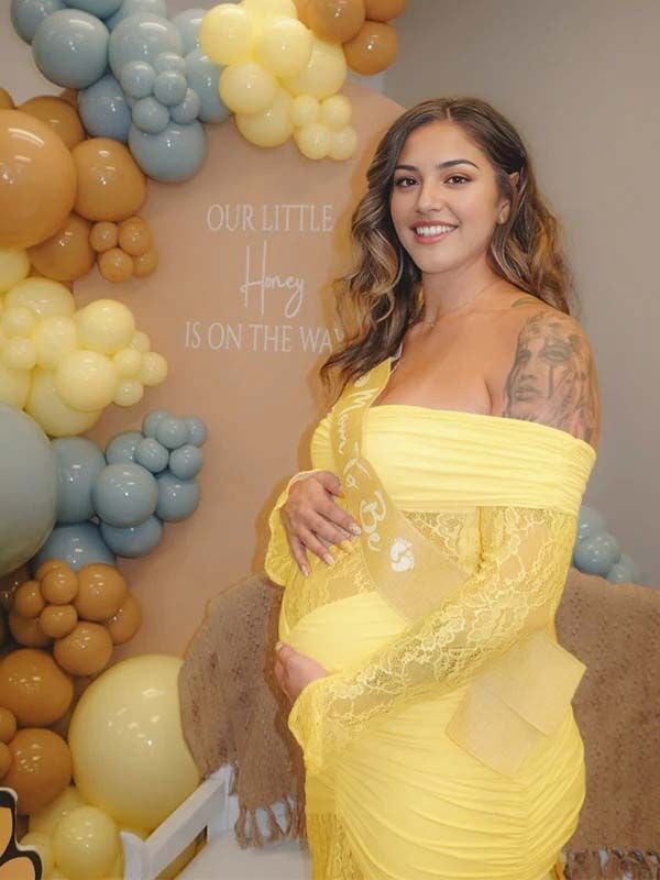 fitted lace wedding dress Sona Fitted Short Sleeved Maternity Gown with Train
