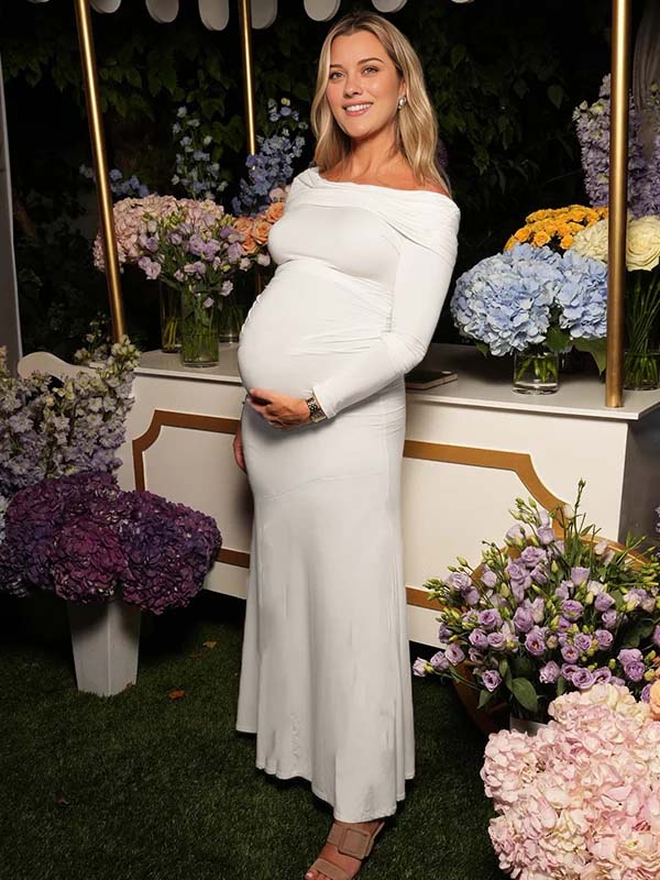 Momyknows White Off Shoulder Ruched Mermaid Maternity Maxi Dress