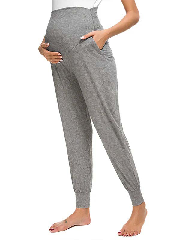 Momyknows Light Grey Pockets Bound Feet Daily Going out Maternity Pants
