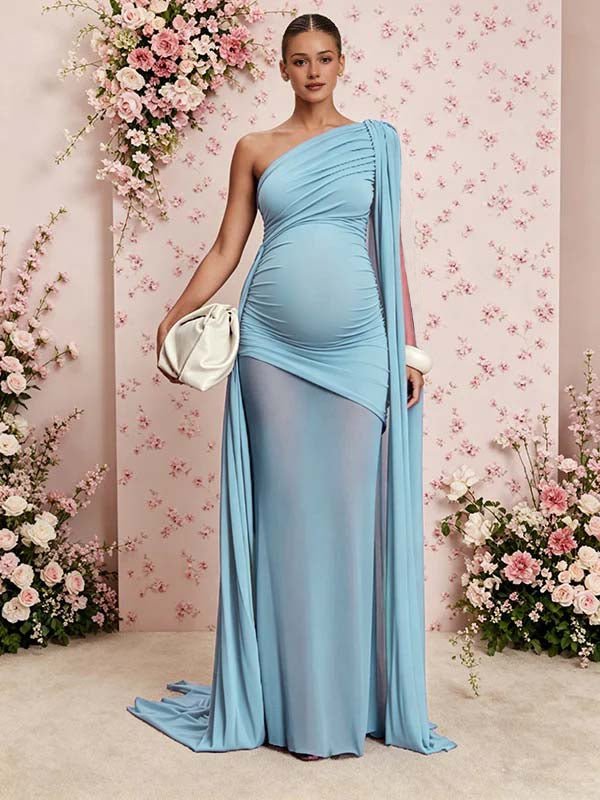 baby blue maternity dress for baby shower Light Smocked Polka Dot Long Sleeve PinkBlush Formal Dress Blue Maternity Dresses | Nordstrom