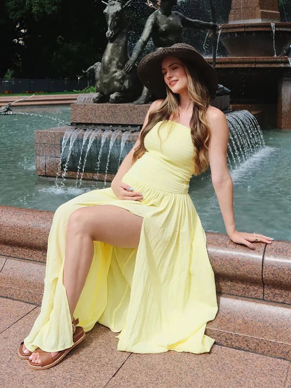 maxi dress with shirring Ocean Shirring Long Dress L
