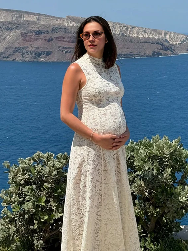 White Lace A-line Sleeveless ELegant Maternity Maxi Dress