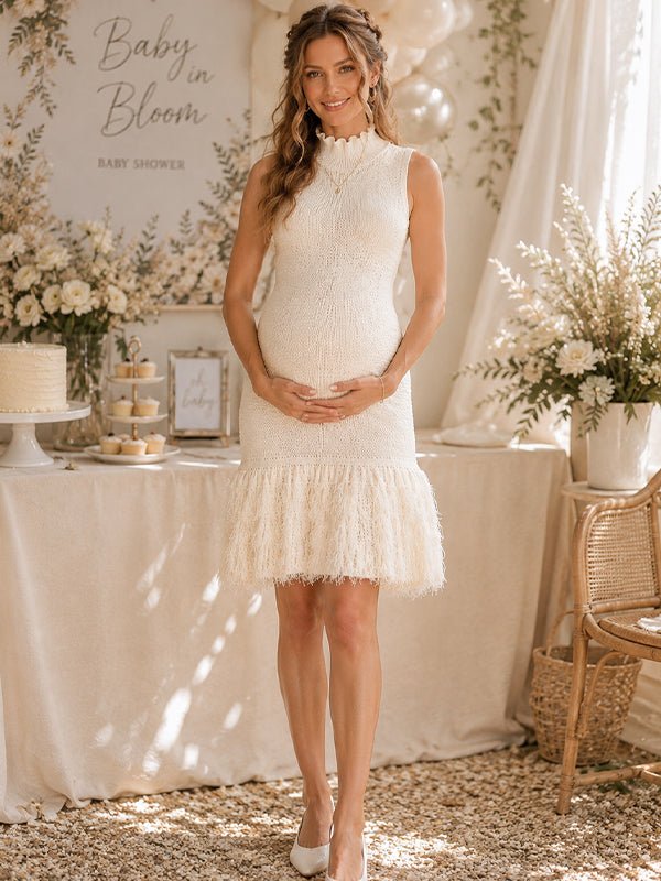 bodycon dress crochet Momyknows Spliced A-Line High Waisted Maternity Baby Shower Mini Soft acrylic blend SOLD| Cream & Grey Color:Print Lake Blue birthday dress for women