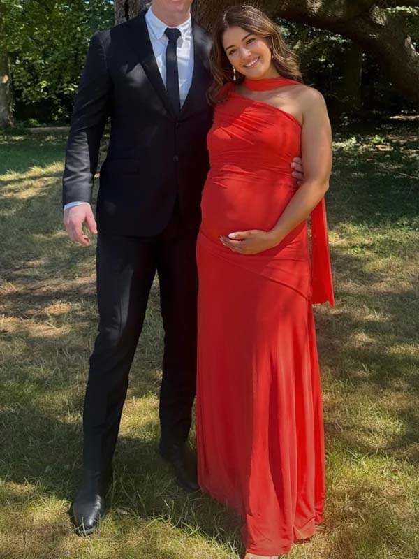 Momyknows Oblique Shoulder Ruched Maternity Photoshoot Maxi Dress