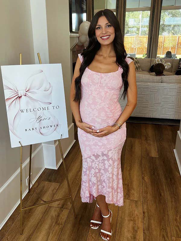 Momyknows Pink Lace Ruched Corset High-low Tank Mermaid Elegant Cocktail Gown Maternity Baby Shower Maxi Dress Pink / XL Momyknows Pink Lace Ruched Corset High-low Tank Mermaid Elegant Cocktail Gown Maternity Baby Shower Maxi Dress Pink / XL