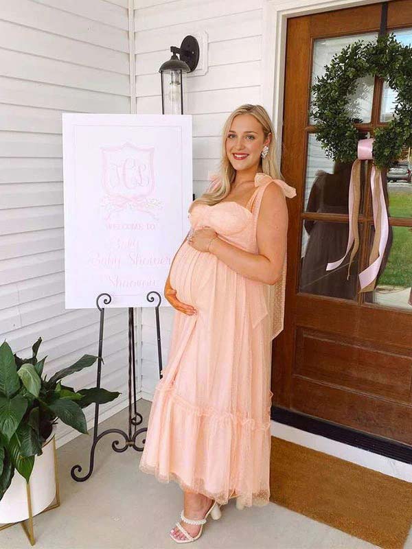 Momyknows Light Pink Polka Dot Bow Ruffle Falbala Tie-Shoulder A-line Tulle Princess Dress Elegant Maternity Photoshoot Baby Shower Maxi Dress Momyknows Light Pink Polka Dot Bow Ruffle Falbala Tie-Shoulder A-line Tulle Princess Dress Elegant Maternity Photoshoot Baby Shower Maxi Dress