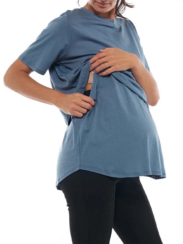 Momyknows Round Neck Short Sleeve T-shirt Casual Comfy Maternity Nursing Tops