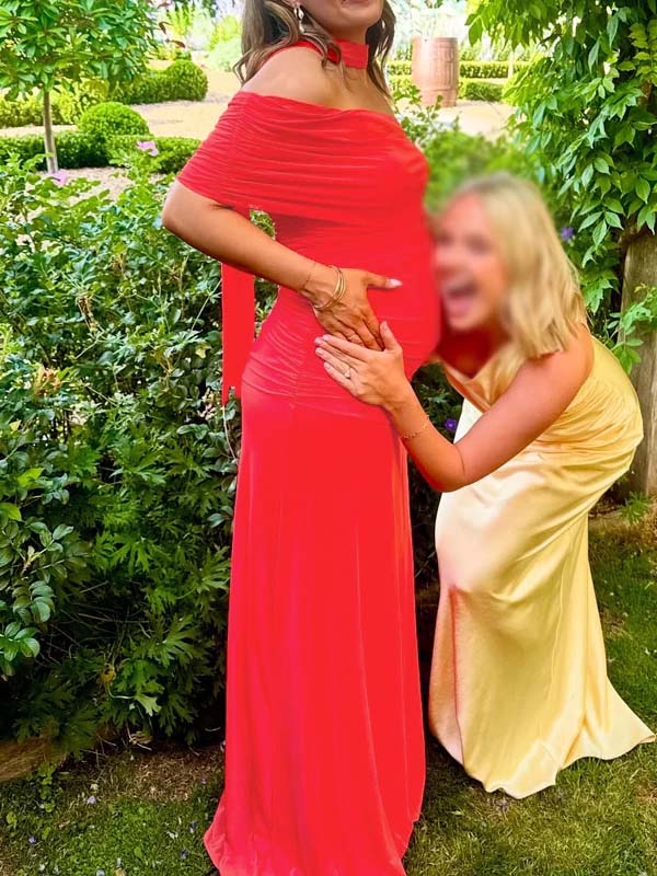 Momyknows Oblique Shoulder Ruched Maternity Photoshoot Maxi Dress