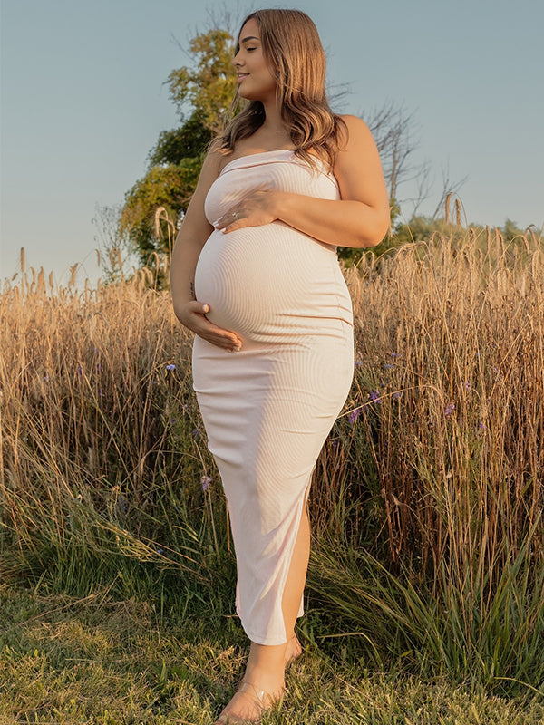 Momyknows Solid Color Knitted Bandeau Side Slit Strapless Bodycon Elegant Daily Going Out Maternity Photoshoot Baby Shower Maxi Dress Momyknows Solid Color Knitted Bandeau Side Slit Strapless Bodycon Elegant Daily Going Out Maternity Photoshoot Baby Shower Maxi Dress