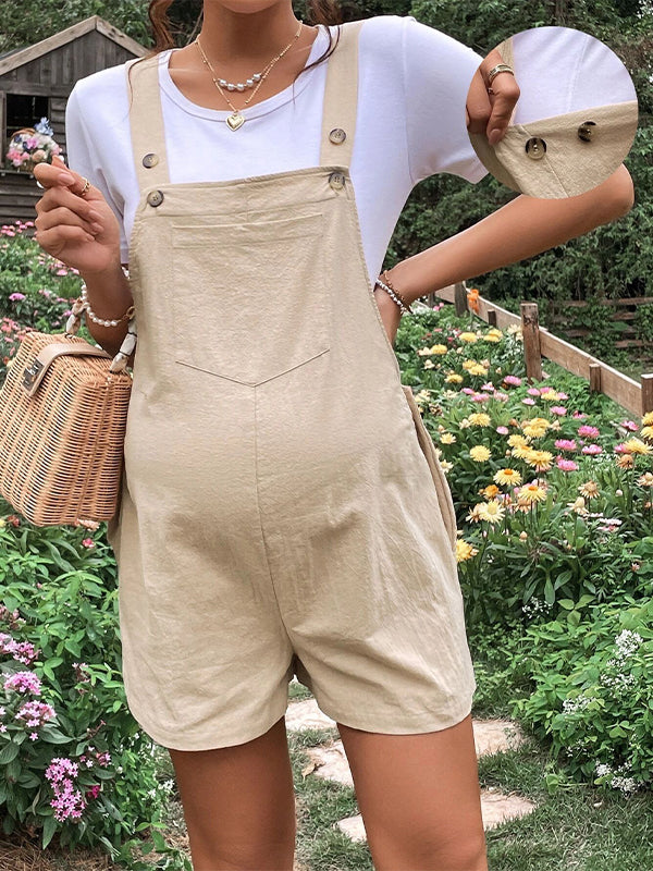 Momyknows Pockets Buttons Adjusted Daily Casual Fashion Waist Overall Pants Maternity Jumpsuit