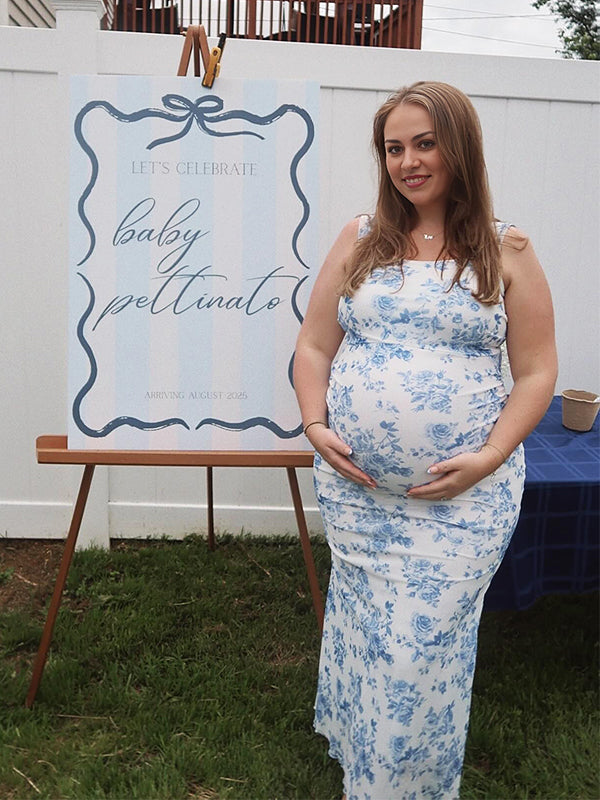 Blue Floral Rucdhed Mermaid Baby Boy Shower Maternity Maxi Dress Blue / M Blue Floral Rucdhed Mermaid Baby Boy Shower Maternity Maxi Dress Blue / M