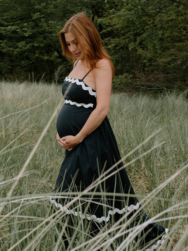 Momyknows Black Spliced Gossip Striped Maternity Photoshoot Maxi Dress