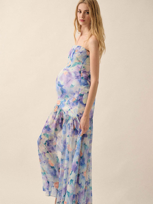 Momyknows Purple Slit Bandeau Daily Maternity Maxi Dress
