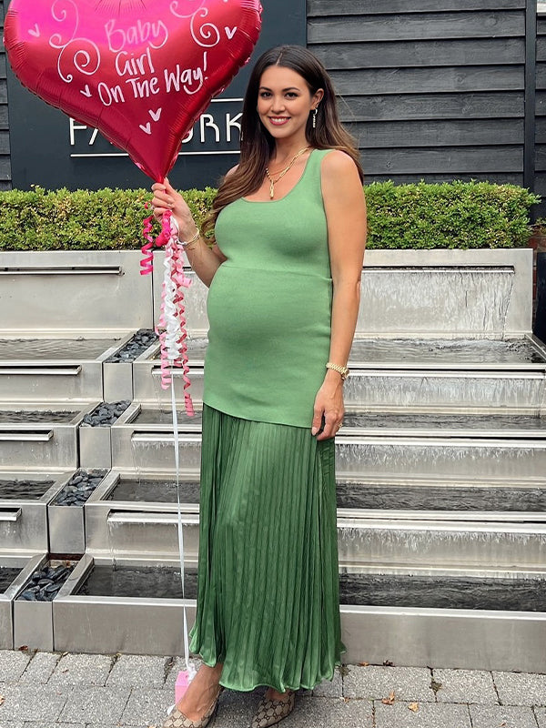 Momyknows Geen Pleated Tank Patchwork Elegant Maternity Maxi Dress