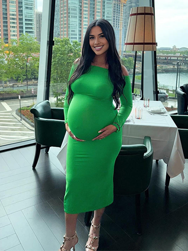 Momyknows Green Hip Bodycon Clubwear Photoshoot Maternity Maxi Dress