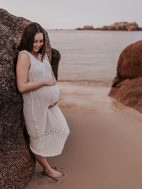 Momyknows White Cut Out Photoshoot Maternity Maxi Dress