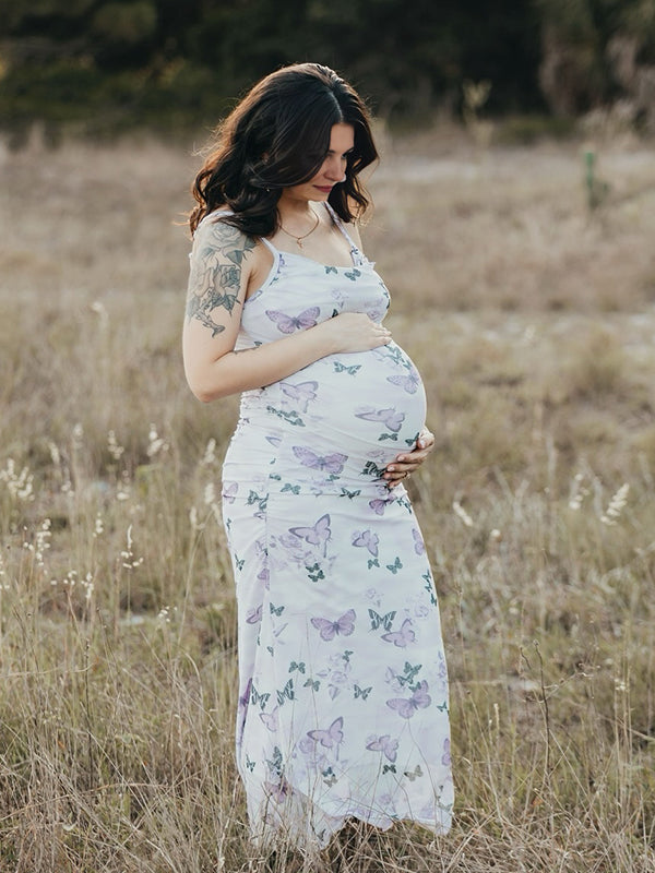 Momyknows Spaghetti Strap Stamp Duty Maternity Photoshoot Maxi Dress