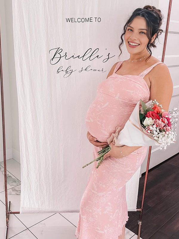 Momyknows Stamp Duty Spaghetti Strap Maternity Baby Shower Maxi Dress