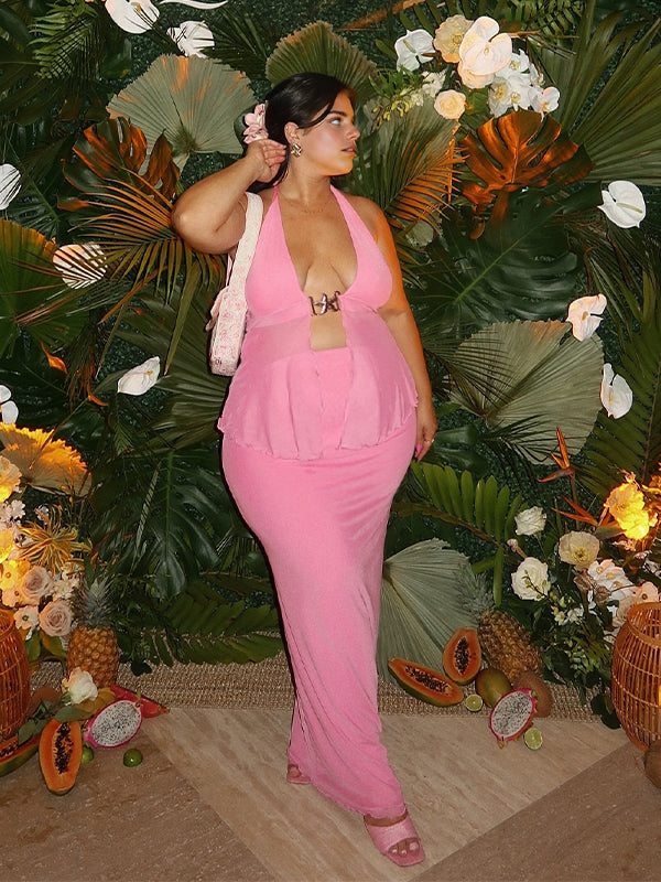 Momyknows 2 Pieces Grenadine Mermaid Gender Reveal Baby Shower Maternity Maxi Dress